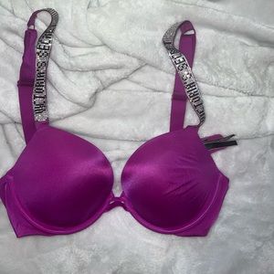 Victoria’s Secret 34C Logo Shine Strap Crystal Bling Push-Up Bra
